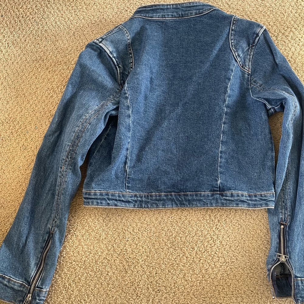 Blue Denim Jacket with Zipper Details